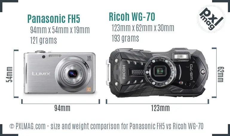 Panasonic FH5 vs Ricoh WG-70 size comparison