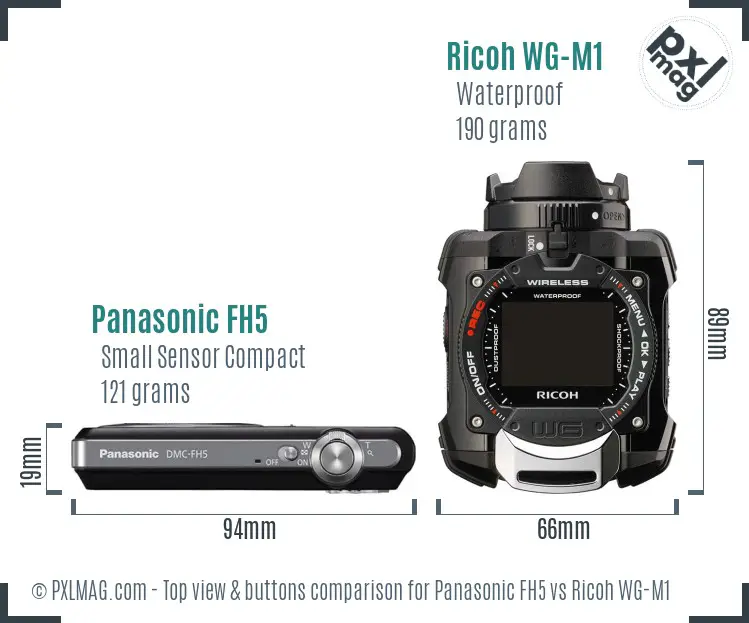 Panasonic FH5 vs Ricoh WG-M1 top view buttons comparison