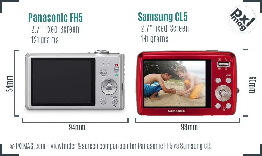 Panasonic FH5 vs Samsung CL5 Screen and Viewfinder comparison