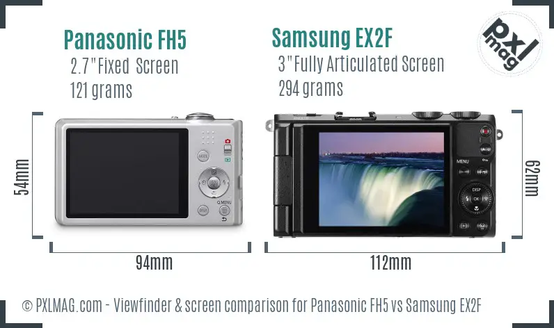 Panasonic FH5 vs Samsung EX2F Screen and Viewfinder comparison