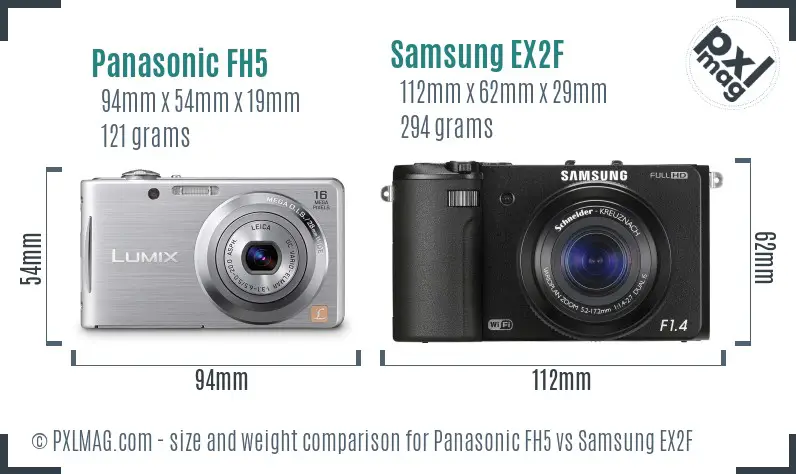 Panasonic FH5 vs Samsung EX2F size comparison
