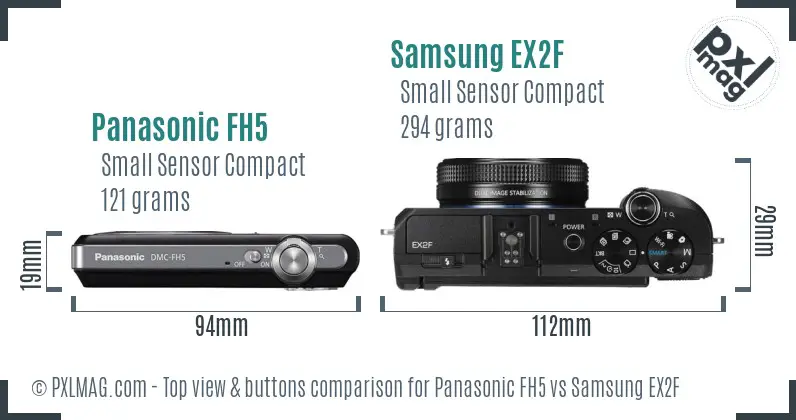 Panasonic FH5 vs Samsung EX2F top view buttons comparison