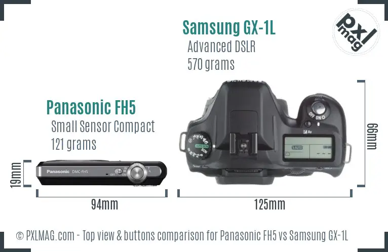 Panasonic FH5 vs Samsung GX-1L top view buttons comparison
