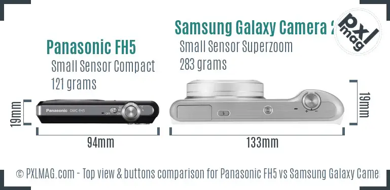 Panasonic FH5 vs Samsung Galaxy Camera 2 top view buttons comparison Panasonic FH5 vs Samsung Galaxy Camera 2 top view buttons comparison
