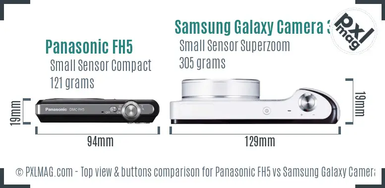 Panasonic FH5 vs Samsung Galaxy Camera 3G top view buttons comparison Panasonic FH5 vs Samsung Galaxy Camera 3G top view buttons comparison
