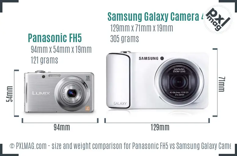 Panasonic FH5 vs Samsung Galaxy Camera 4G size comparison