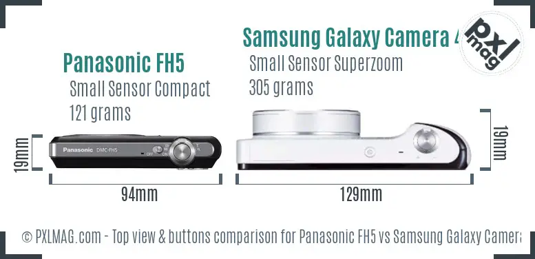 Panasonic FH5 vs Samsung Galaxy Camera 4G top view buttons comparison