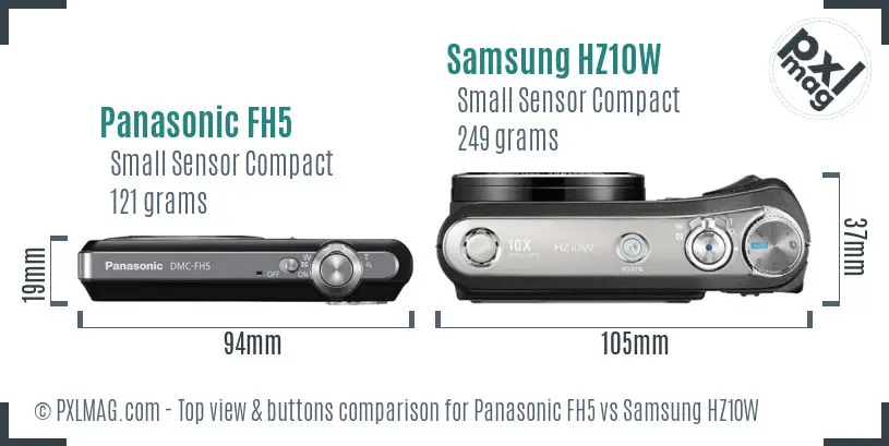 Panasonic FH5 vs Samsung HZ10W top view buttons comparison Panasonic FH5 vs Samsung HZ10W top view buttons comparison