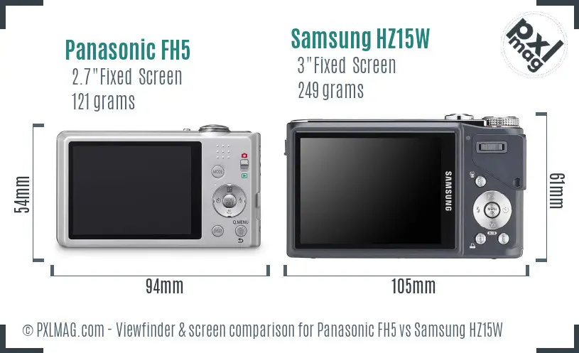Panasonic FH5 vs Samsung HZ15W Screen and Viewfinder comparison Panasonic FH5 vs Samsung HZ15W Screen and Viewfinder comparison