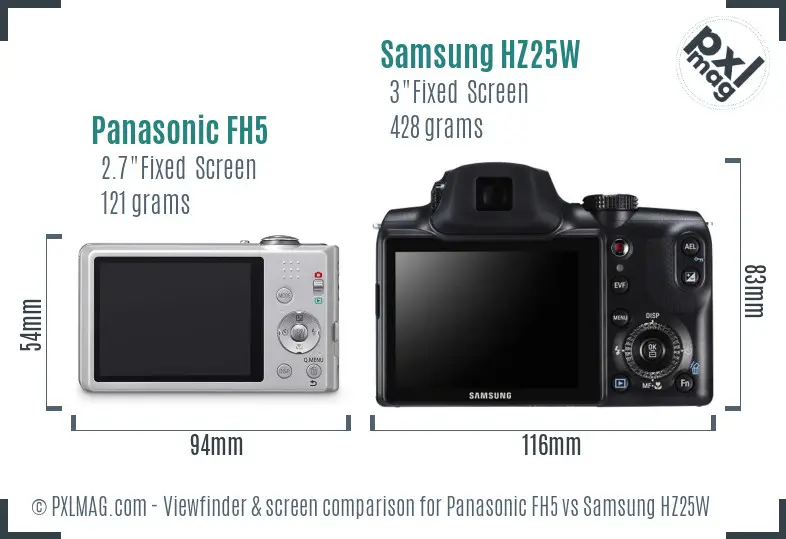 Panasonic FH5 vs Samsung HZ25W Screen and Viewfinder comparison