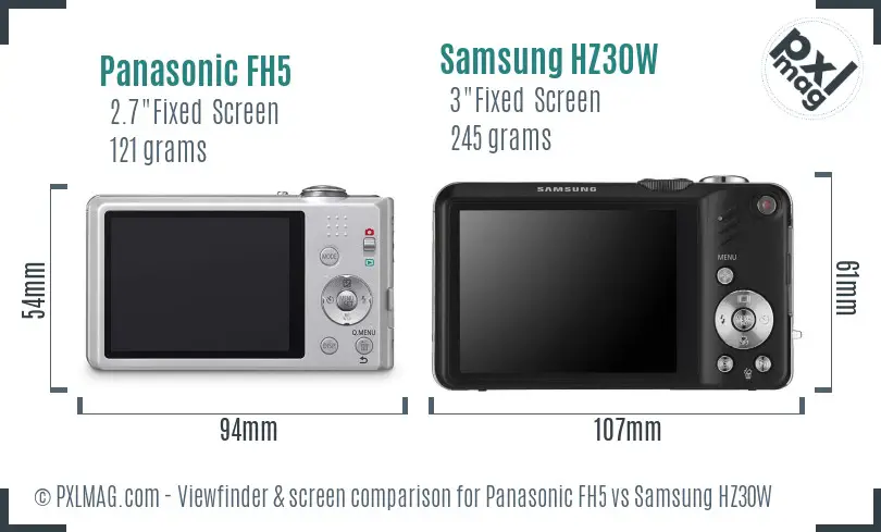Panasonic FH5 vs Samsung HZ30W Screen and Viewfinder comparison