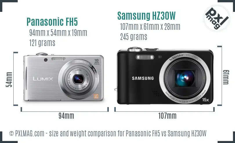 Panasonic FH5 vs Samsung HZ30W size comparison