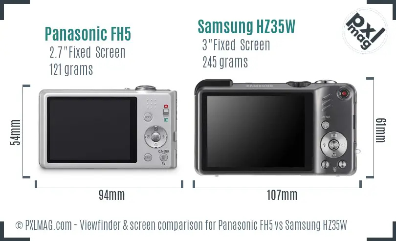 Panasonic FH5 vs Samsung HZ35W Screen and Viewfinder comparison