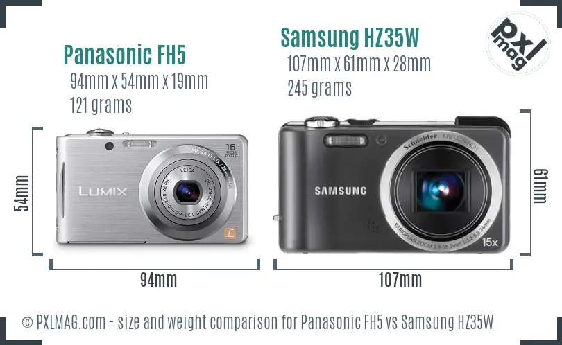 Panasonic FH5 vs Samsung HZ35W size comparison