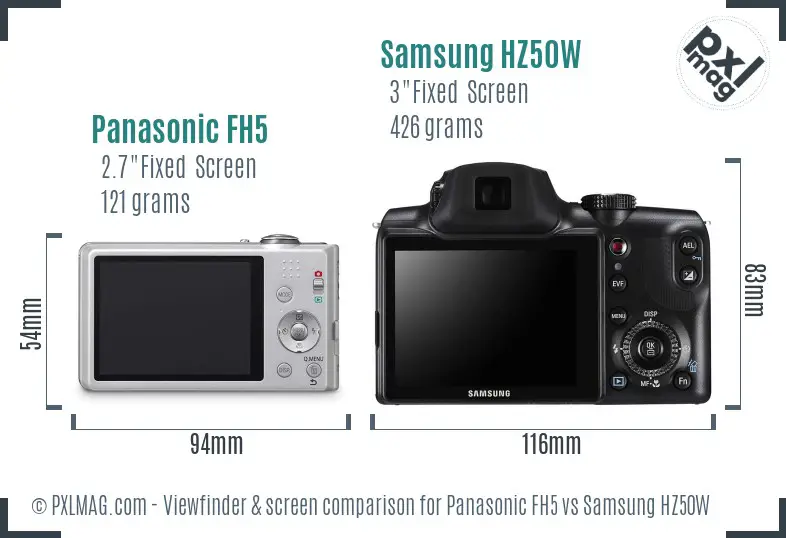 Panasonic FH5 vs Samsung HZ50W Screen and Viewfinder comparison