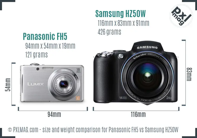 Panasonic FH5 vs Samsung HZ50W size comparison