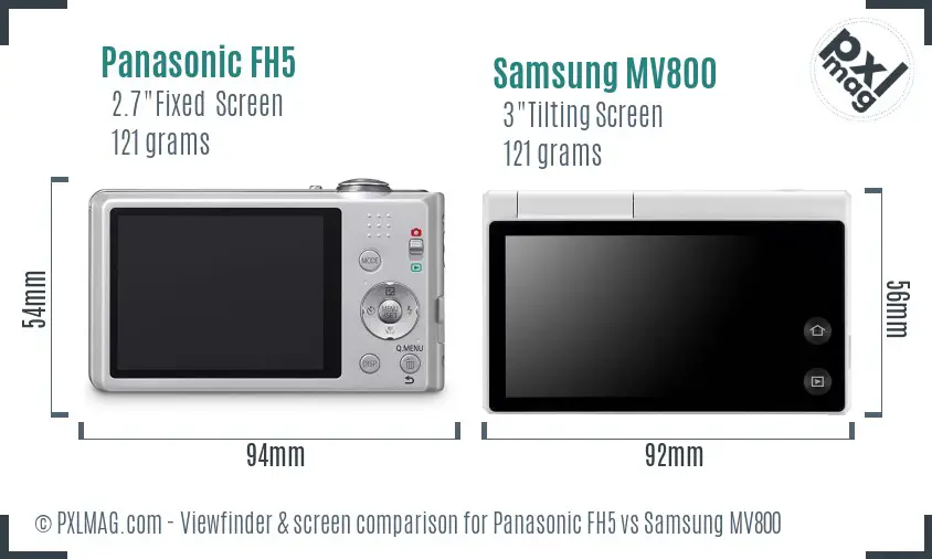 Panasonic FH5 vs Samsung MV800 Screen and Viewfinder comparison