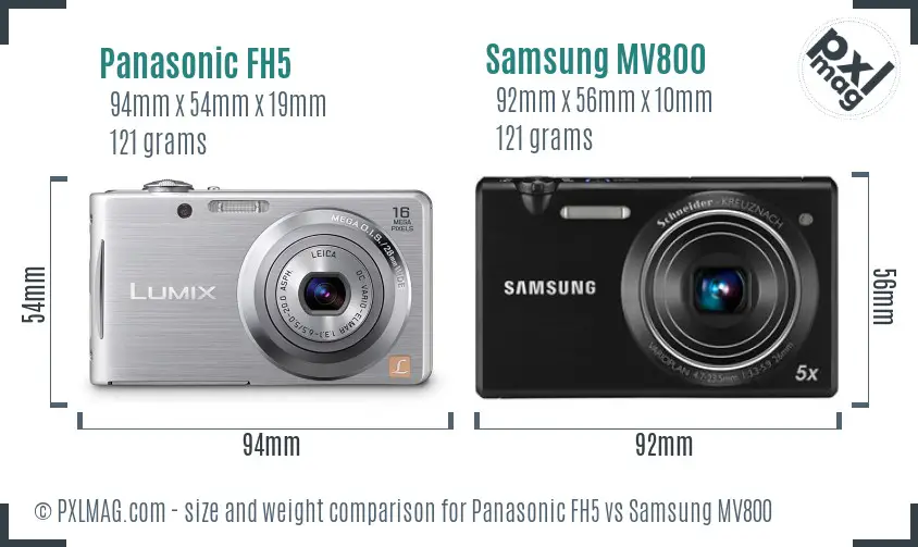 Panasonic FH5 vs Samsung MV800 size comparison