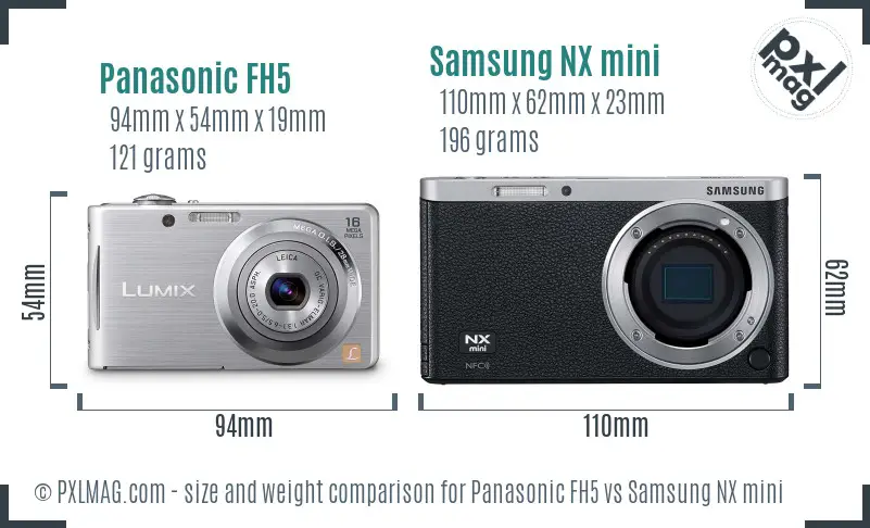 Panasonic FH5 vs Samsung NX mini size comparison
