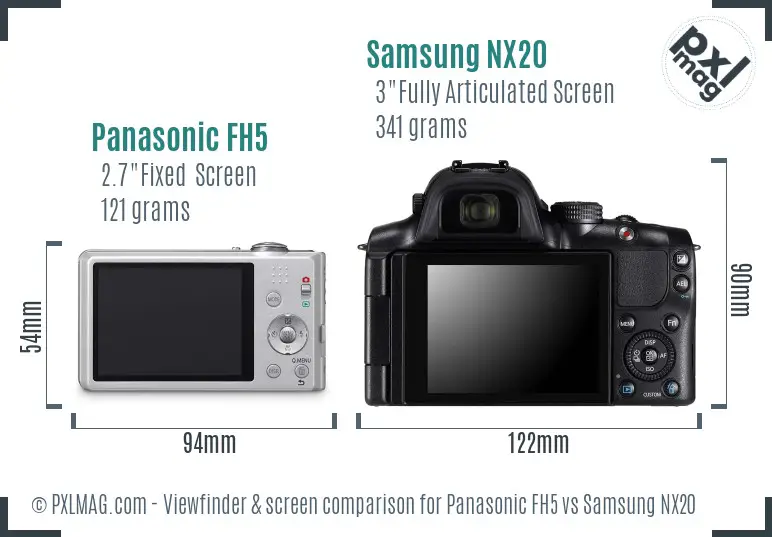 Panasonic FH5 vs Samsung NX20 Screen and Viewfinder comparison