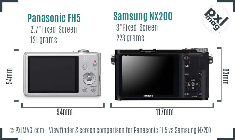 Panasonic FH5 vs Samsung NX200 Screen and Viewfinder comparison