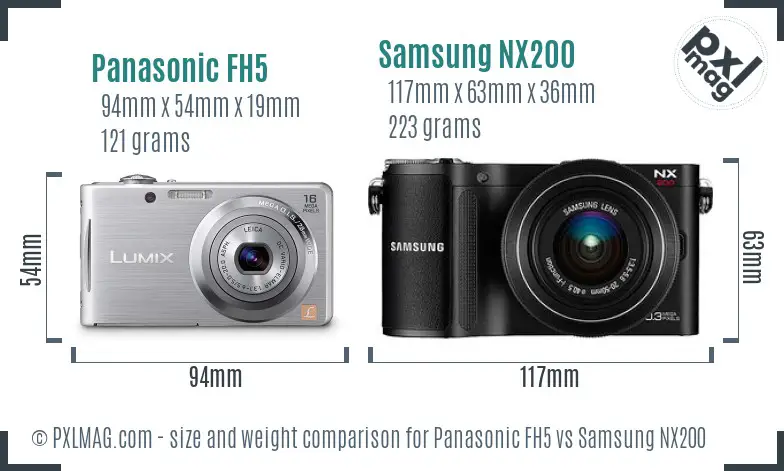 Panasonic FH5 vs Samsung NX200 size comparison Panasonic FH5 vs Samsung NX200 size comparison