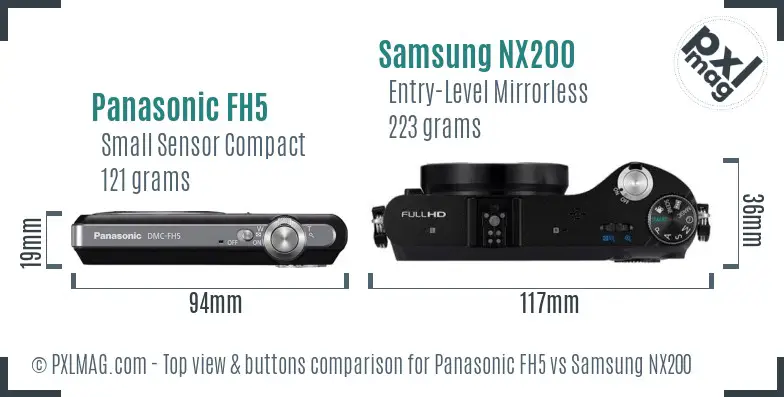Panasonic FH5 vs Samsung NX200 top view buttons comparison