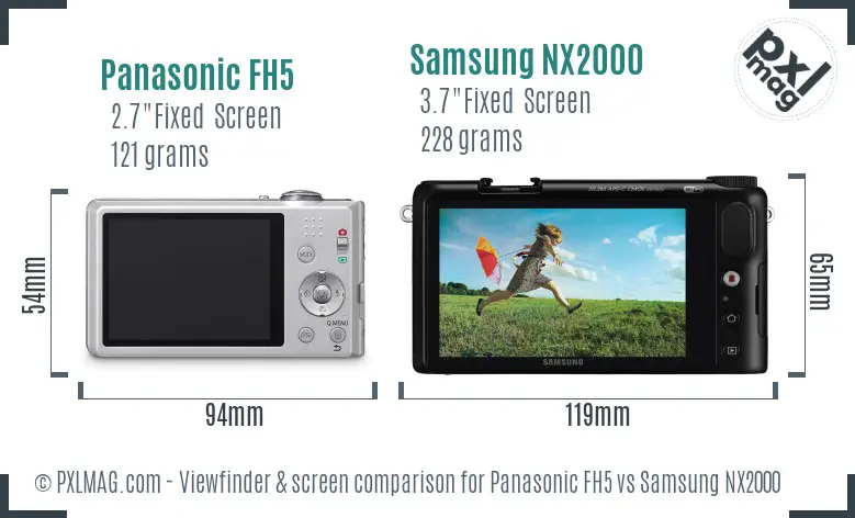 Panasonic FH5 vs Samsung NX2000 Screen and Viewfinder comparison