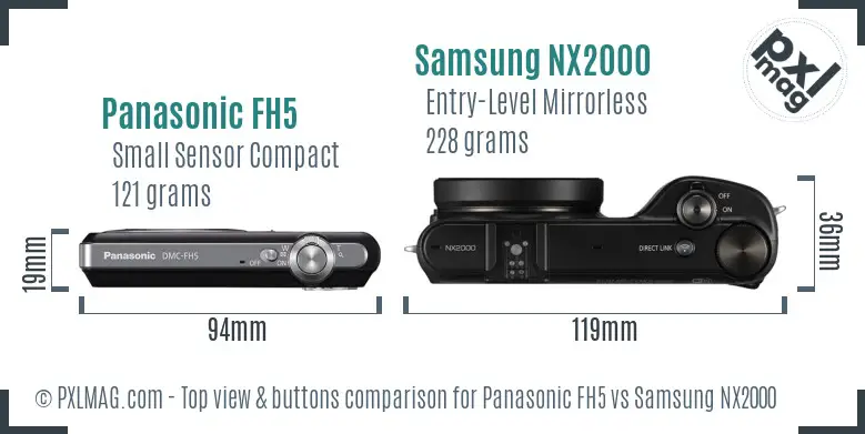 Panasonic FH5 vs Samsung NX2000 top view buttons comparison