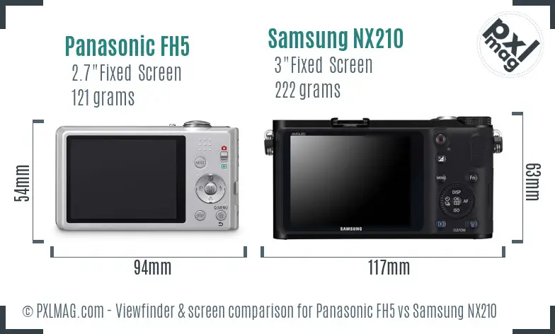 Panasonic FH5 vs Samsung NX210 Screen and Viewfinder comparison