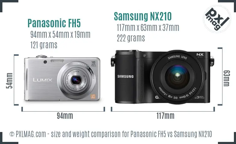 Panasonic FH5 vs Samsung NX210 size comparison