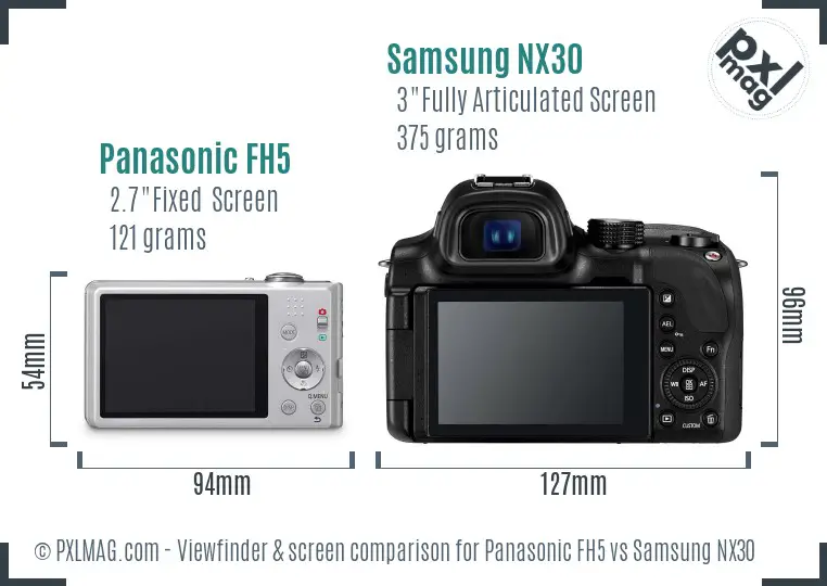 Panasonic FH5 vs Samsung NX30 Screen and Viewfinder comparison