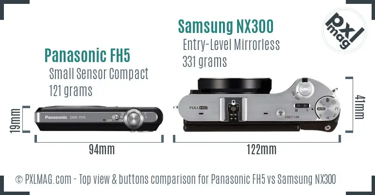 Panasonic FH5 vs Samsung NX300 top view buttons comparison Panasonic FH5 vs Samsung NX300 top view buttons comparison