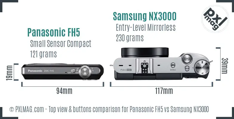 Panasonic FH5 vs Samsung NX3000 top view buttons comparison Panasonic FH5 vs Samsung NX3000 top view buttons comparison