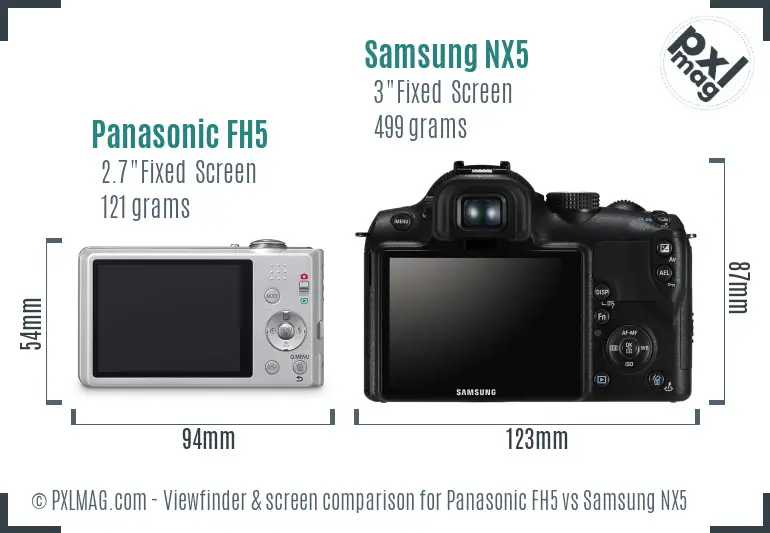Panasonic FH5 vs Samsung NX5 Screen and Viewfinder comparison Panasonic FH5 vs Samsung NX5 Screen and Viewfinder comparison