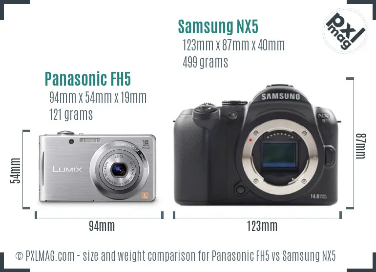 Panasonic FH5 vs Samsung NX5 size comparison Panasonic FH5 vs Samsung NX5 size comparison
