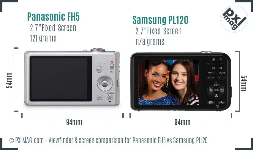 Panasonic FH5 vs Samsung PL120 Screen and Viewfinder comparison