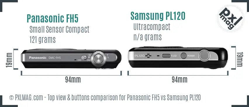 Panasonic FH5 vs Samsung PL120 top view buttons comparison