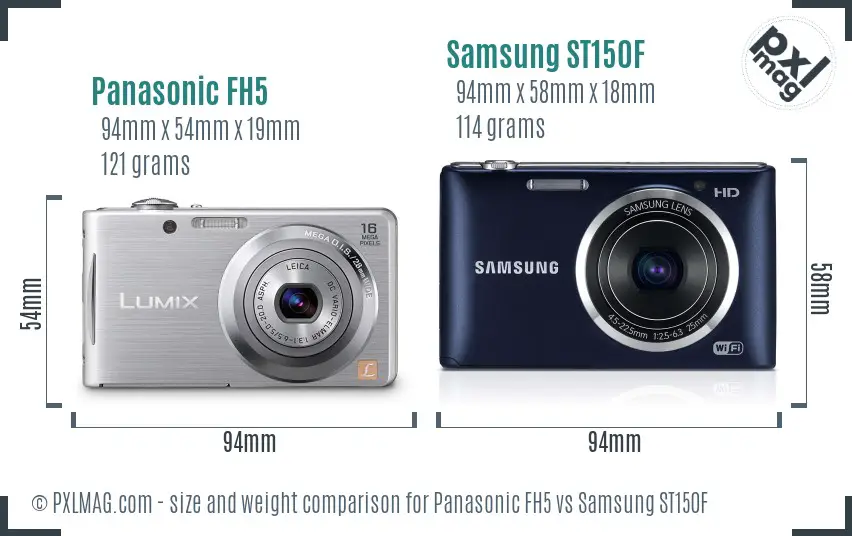 Panasonic FH5 vs Samsung ST150F size comparison