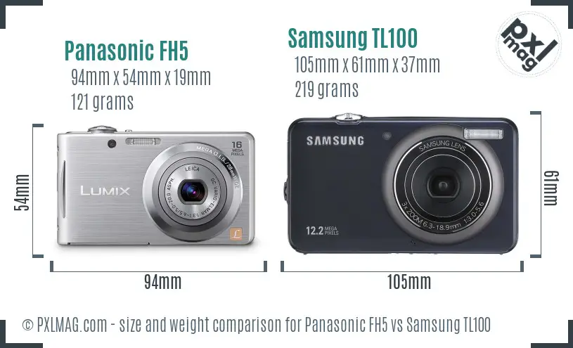 Panasonic FH5 vs Samsung TL100 size comparison