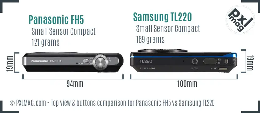 Panasonic FH5 vs Samsung TL220 top view buttons comparison