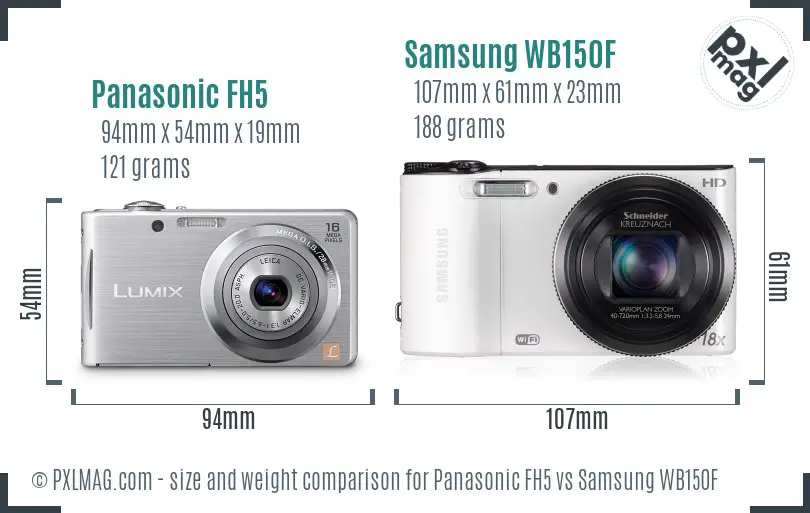 Panasonic FH5 vs Samsung WB150F size comparison