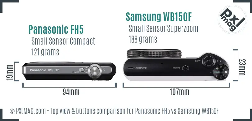 Panasonic FH5 vs Samsung WB150F top view buttons comparison