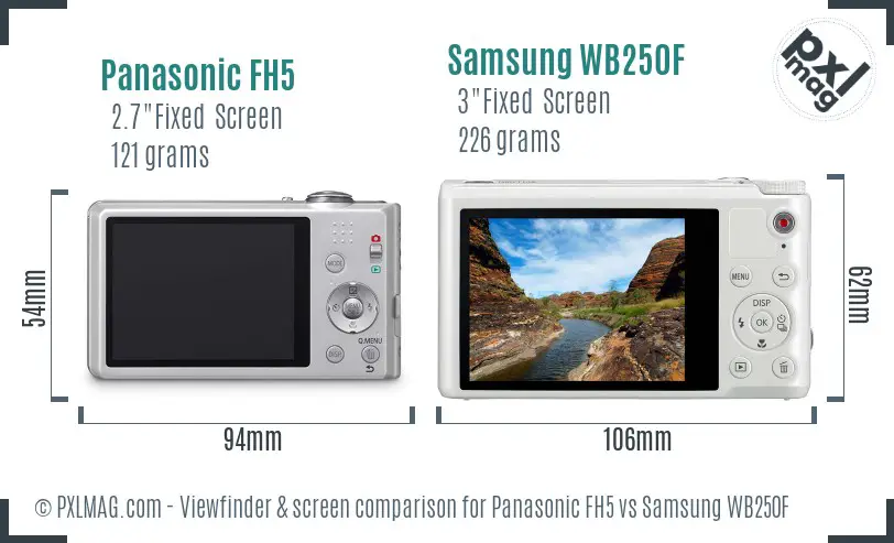 Panasonic FH5 vs Samsung WB250F Screen and Viewfinder comparison