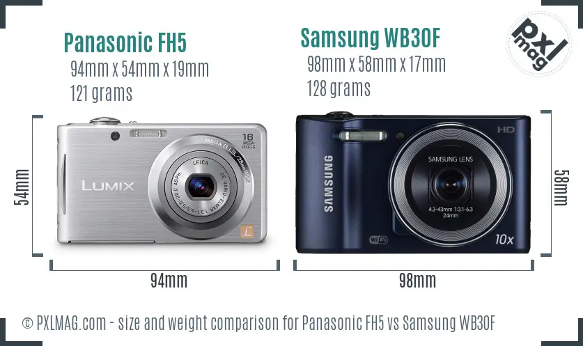 Panasonic FH5 vs Samsung WB30F size comparison