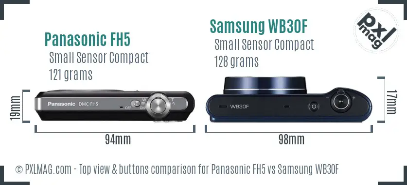 Panasonic FH5 vs Samsung WB30F top view buttons comparison