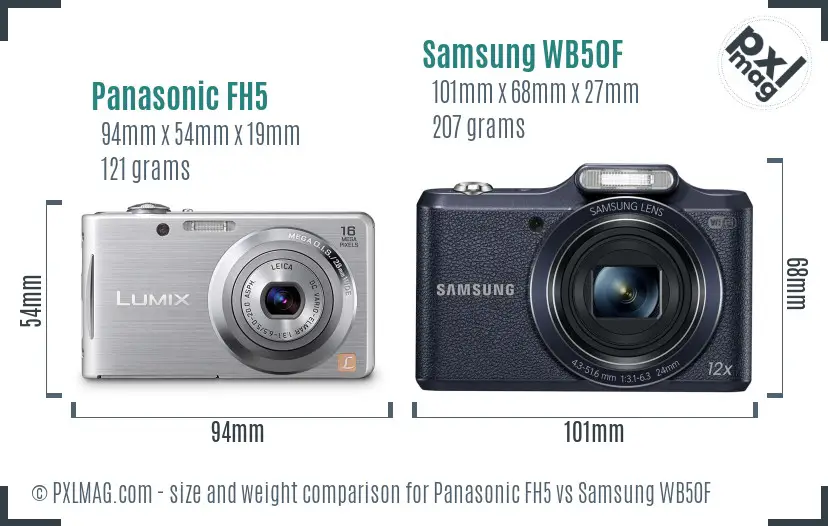 Panasonic FH5 vs Samsung WB50F size comparison