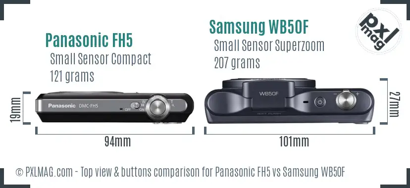 Panasonic FH5 vs Samsung WB50F top view buttons comparison