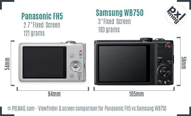 Panasonic FH5 vs Samsung WB750 Screen and Viewfinder comparison