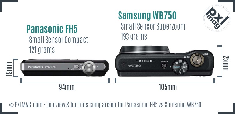 Panasonic FH5 vs Samsung WB750 top view buttons comparison